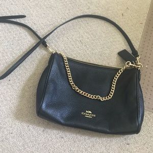 Black Coach Crossbody Purse w/ Gold Chain